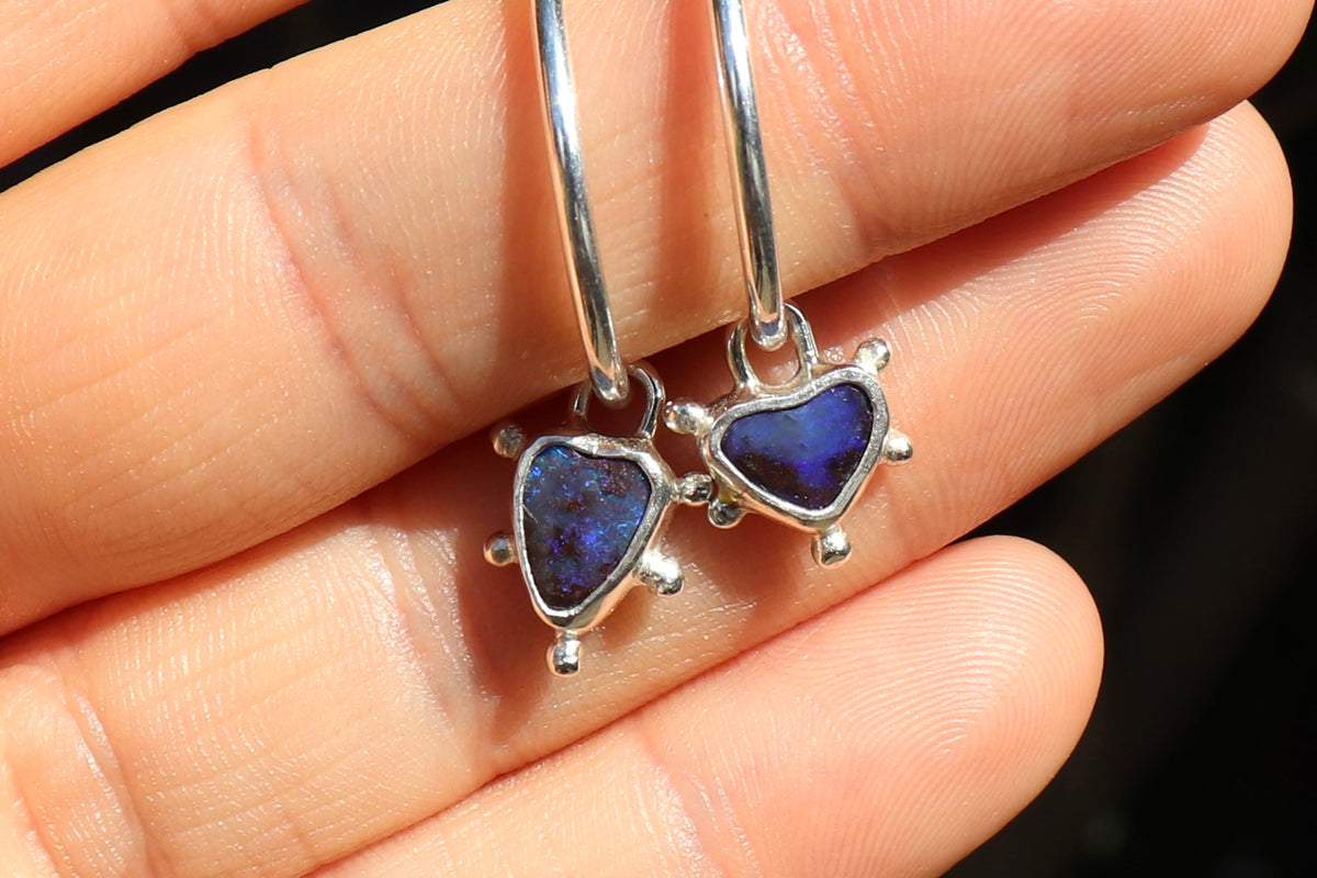 Opal heart earrings
