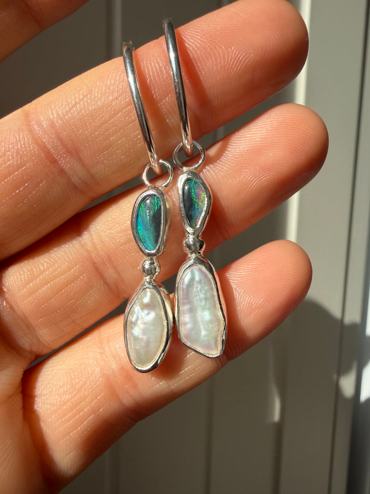 Opal and pearl earrings