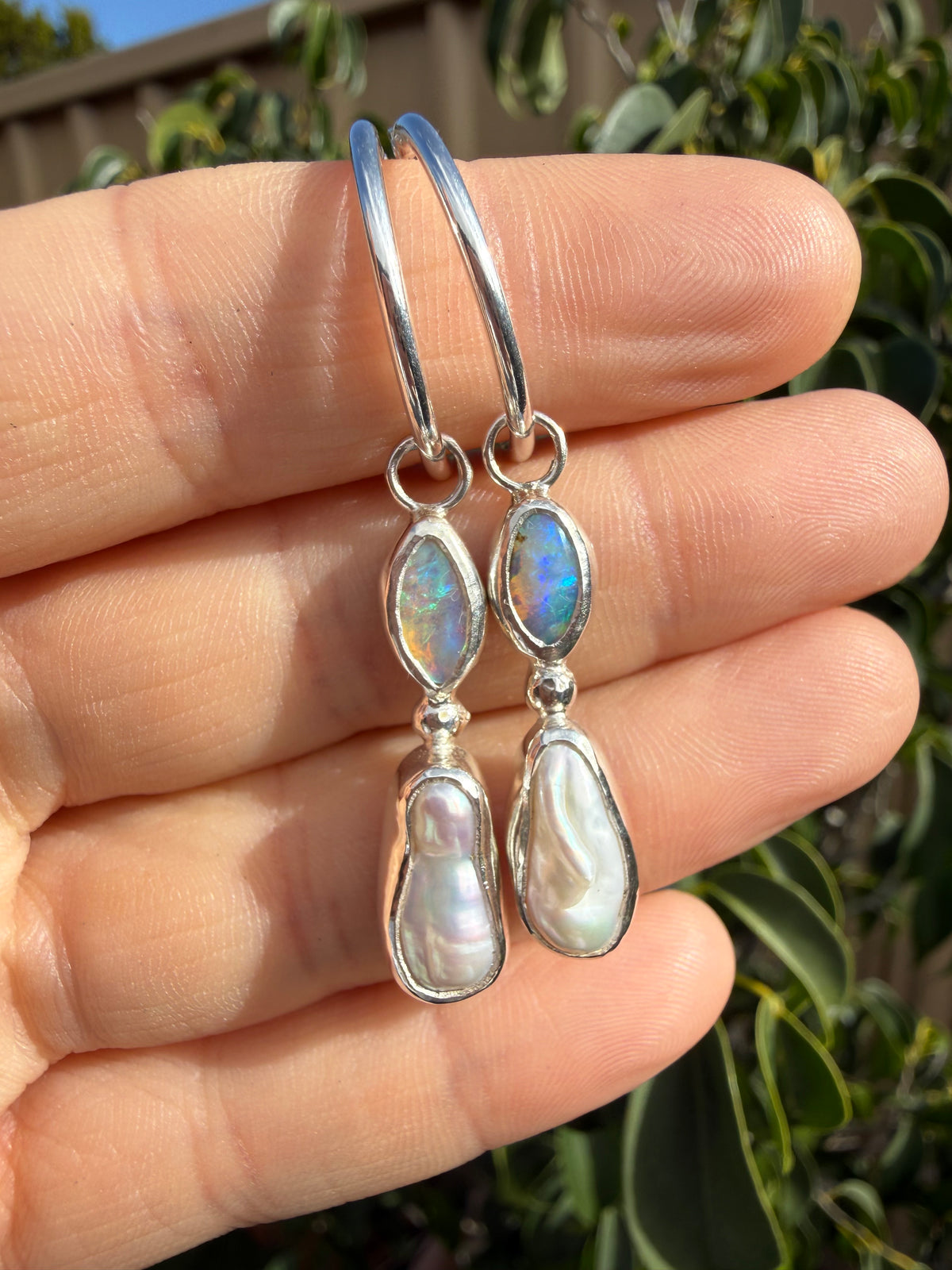 Opal and pearl drop earrings