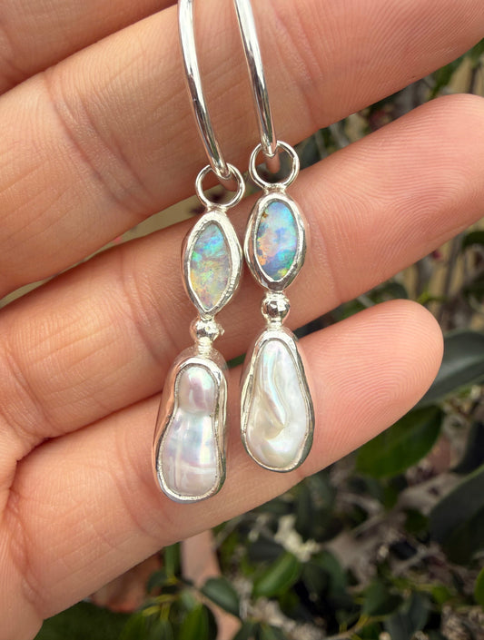 Opal and pearl drop earrings