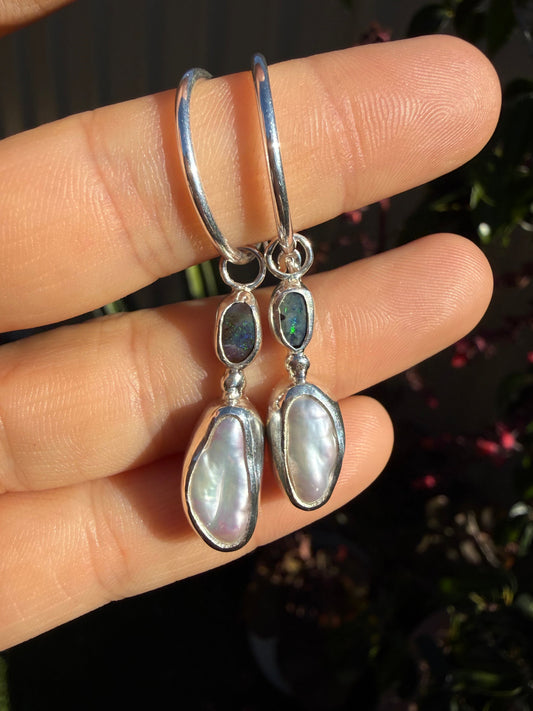 Opal & Pearl Dangle Earrings