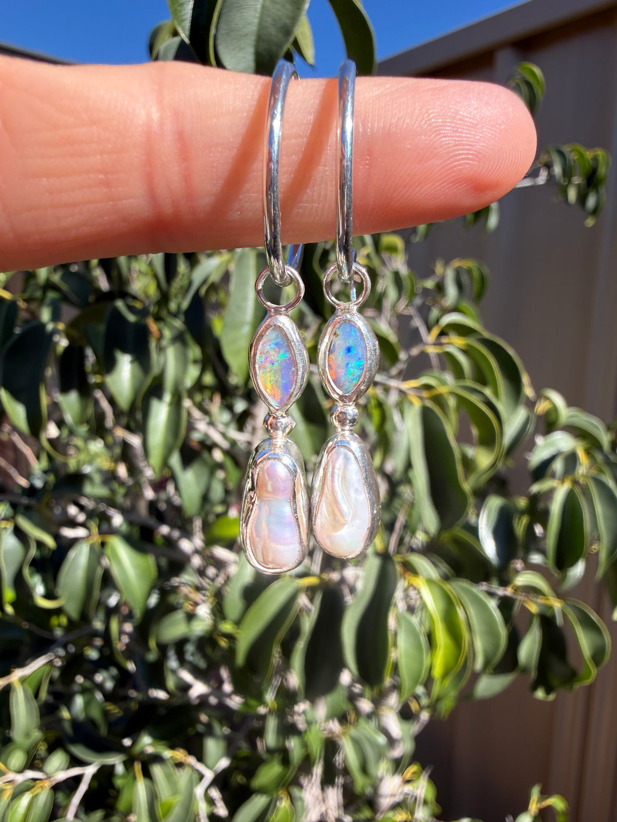 Opal and pearl drop earrings