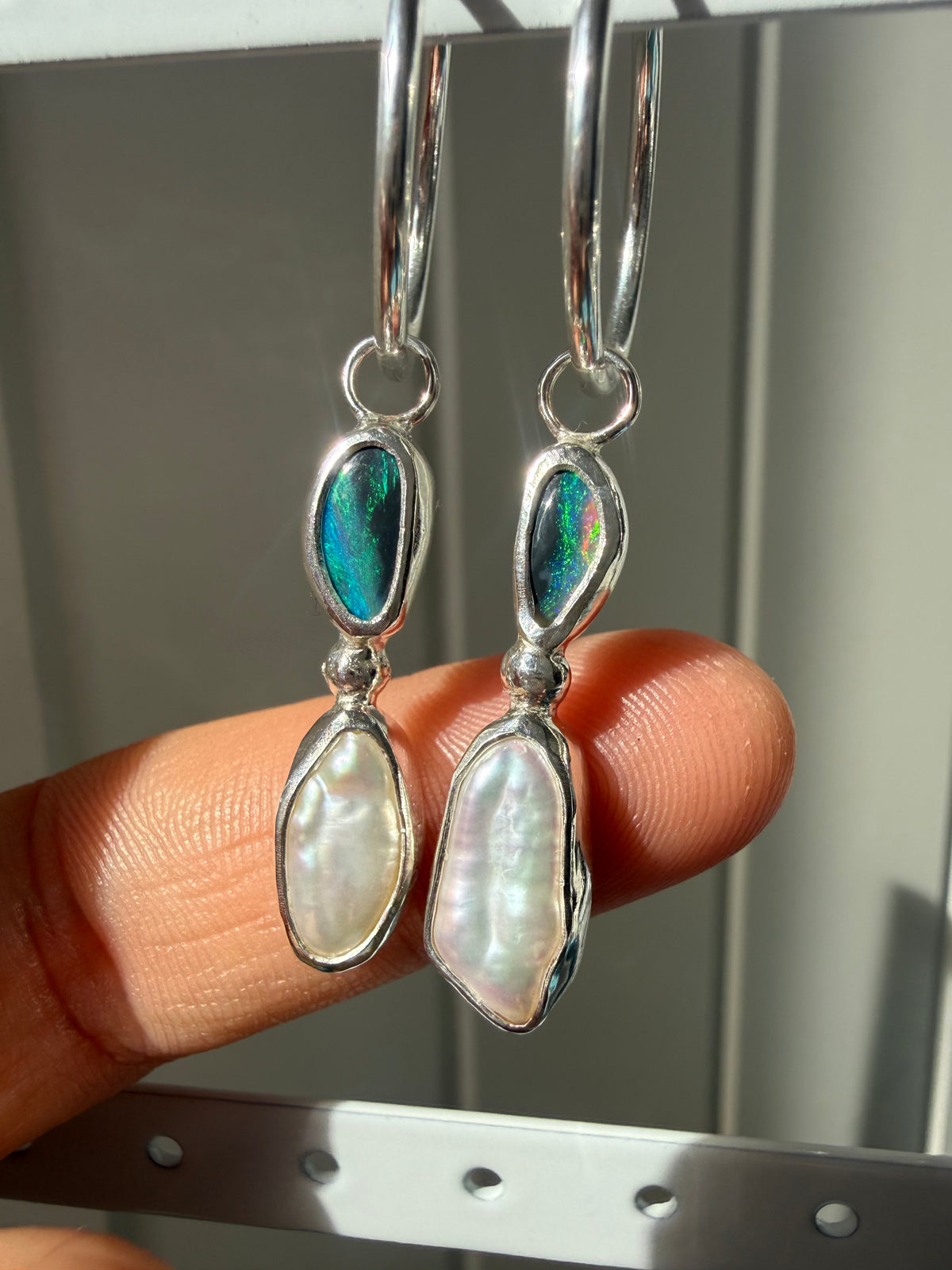 Opal and pearl earrings