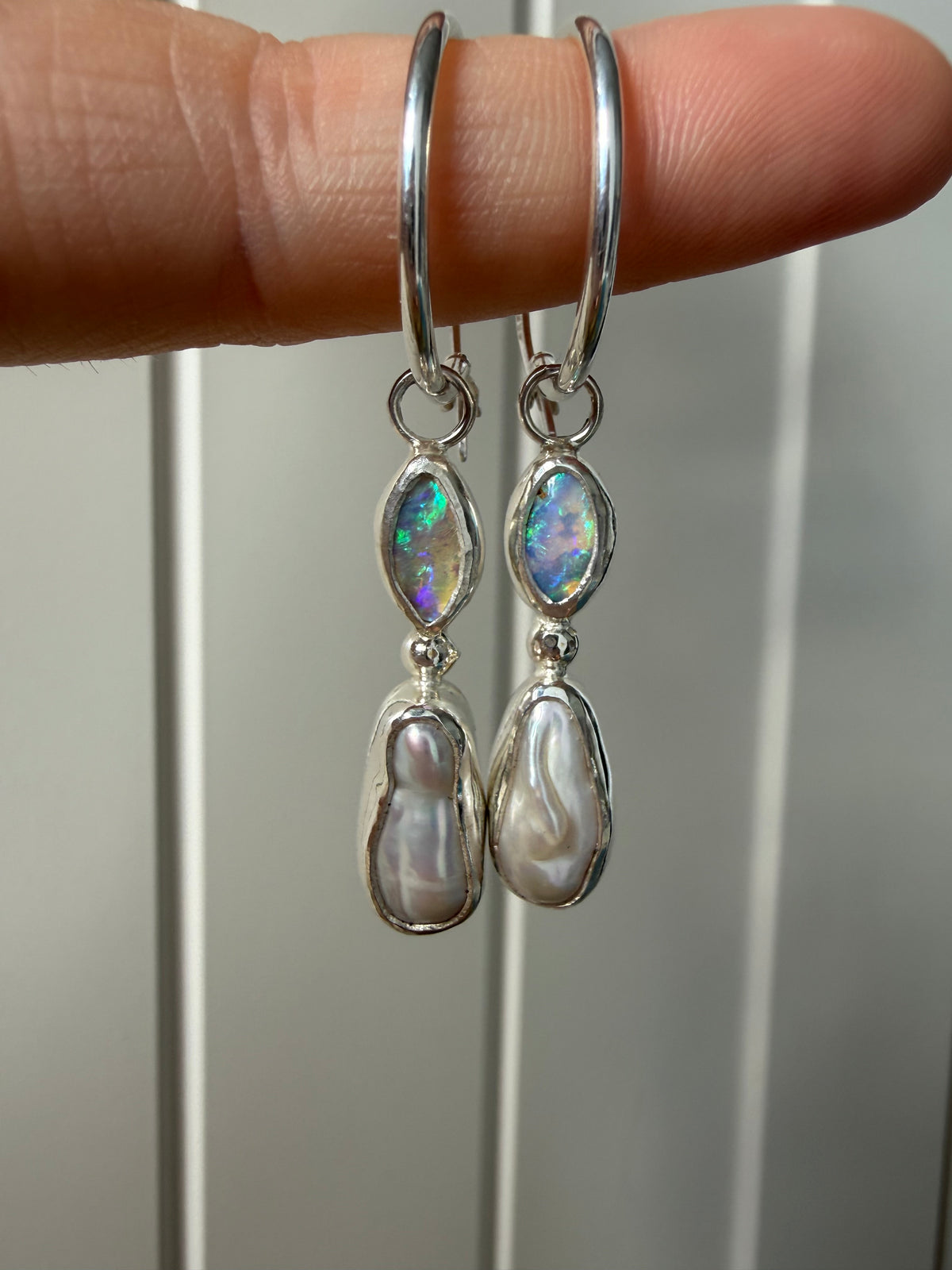 Opal and pearl drop earrings